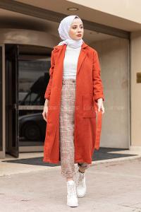 Modalamelif Belden Bağlamalı Kaşe Kaban Kiremit