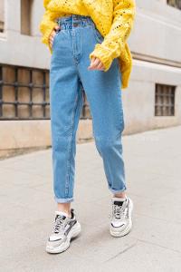 Modalamelif Beli Lastikli Mom Kot Pantolon Açık Mavi