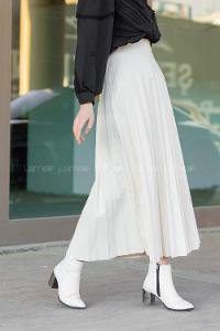 Modalamelif Beyaz Deri Etek