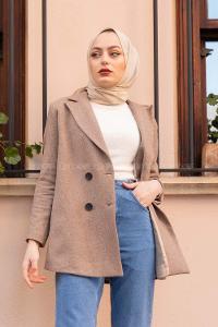 Modalamelif Çanta Detaylı Kaşe Ceket Vizonrengi