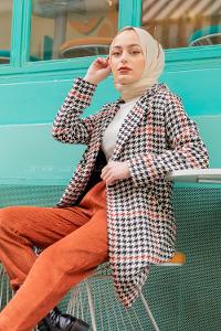 Modalamelif Çizgili Kazayağı Desen Kaban Kiremit