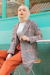 Modalamelif Çizgili Kazayağı Desen Kaban Kiremit