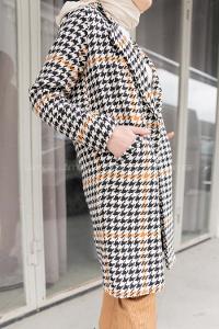 Modalamelif Çizgili Kazayağı Desen Kaban Sütlü Kahve