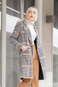 Modalamelif Çizgili Kazayağı Desen Kaban Sütlü Kahve