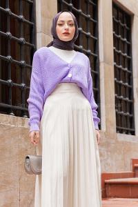 Modalamelif Düğmeli Selanik Hırka Lila