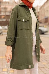 Modalamelif Eteği Kuş Gözlü Ceket Haki