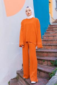 Modalamelif Fitilli Triko Takım Oranj