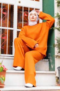 Modalamelif Fitilli Triko Takım Oranj