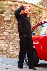 Modalamelif Fitilli Triko Takım Siyah