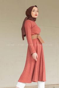 Modalamelif Kloş Kemerli Triko Elbise Gül