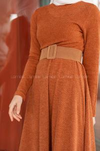 Modalamelif Kloş Kemerli Triko Elbise Kiremit