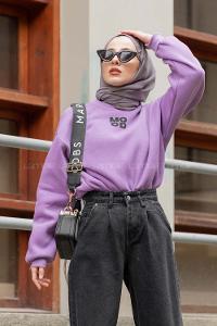 Modalamelif Mood Yazı Baskılı Sweat Lila