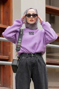 Modalamelif Mood Yazı Baskılı Sweat Lila