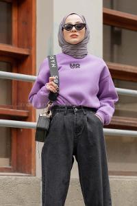Modalamelif Mood Yazı Baskılı Sweat Lila