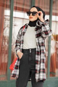 Modalamelif  Önü Düğmeli Oduncu Gömleği Siyah Beyaz