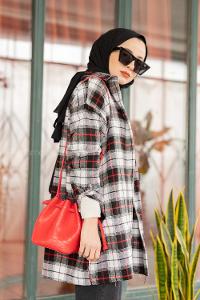 Modalamelif  Önü Düğmeli Oduncu Gömleği Siyah Beyaz