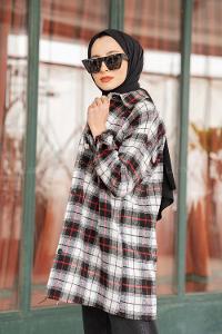 Modalamelif  Önü Düğmeli Oduncu Gömleği Siyah Beyaz