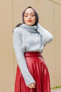 Modalamelif Balıkçı Yaka T Kol Kazak  Gri