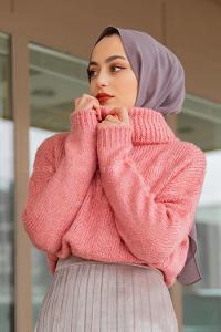 Modalamelif Balıkçı Yaka T Kol Kazak  Gül