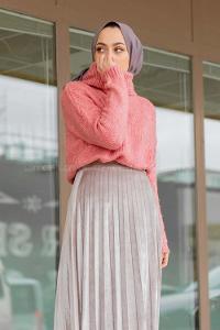 Modalamelif Balıkçı Yaka T Kol Kazak  Gül