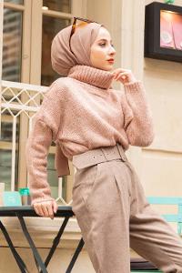 Modalamelif Balıkçı Yaka T Kol Kazak Pudra