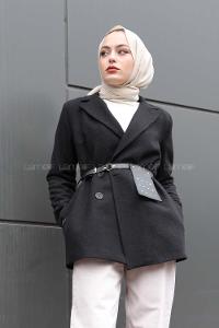 Modalamelif Çanta Detaylı Kaşe Ceket  Siyah