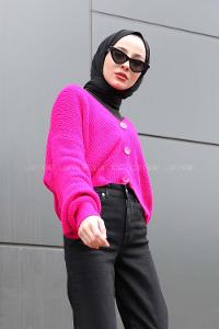 Modalamelif Düğmeli Selanik Hırka Fuşya