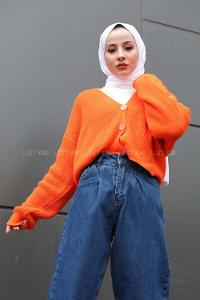Modalamelif Düğmeli Selanik Hırka Oranj