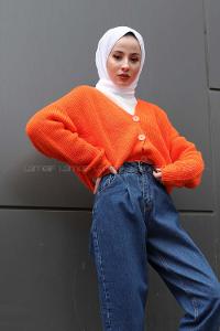 Modalamelif Düğmeli Selanik Hırka Oranj