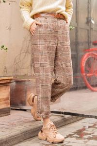 Modalamelif Ekose Desen Havuç Pantolon Kahverengi