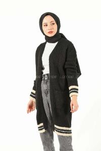 Modalamelif Eteği Çizgili Hırka Siyah