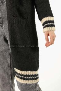 Modalamelif Eteği Çizgili Hırka Siyah