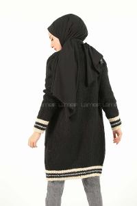 Modalamelif Eteği Çizgili Hırka Siyah