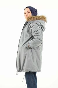 Modalamelif İçi Kürklü Arkası Süs fermuar Detaylı Kaban Açık Mavi