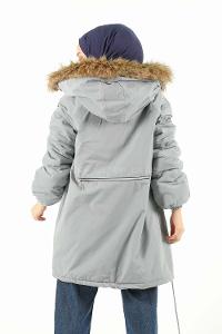 Modalamelif İçi Kürklü Arkası Süs fermuar Detaylı Kaban Açık Mavi