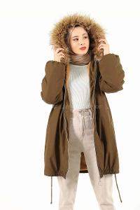 Modalamelif İçi Kürklü Arkası Süs fermuar Detaylı Kaban Haki