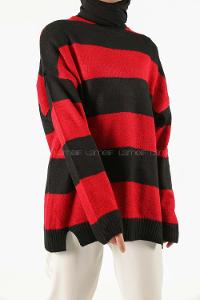 Modalamelif Kırmızı Kontrast Triko Kazak