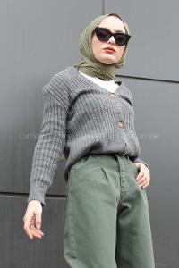 Modalamelif Önü Düğmeli Fitilli  Hırka Antrasit