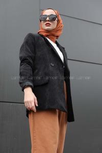 Modalamelif Önü Düğmeli Kadife Ceket Siyah