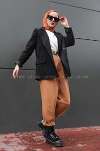 Modalamelif Önü Düğmeli Kadife Ceket Siyah