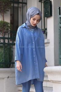 Modalamelif Oversize Gizli Cepli Kot Gömlek