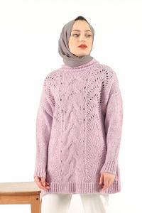 Modalamelif  Yarım Balıkçı Yaka Kazak Lila