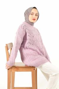 Modalamelif  Yarım Balıkçı Yaka Kazak Lila