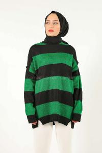 Modalamelif Yeşil Kontrast Triko Kazak