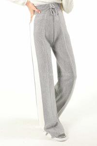 Modalamelif Şeritli Bol Paça Triko Pantolon Gri