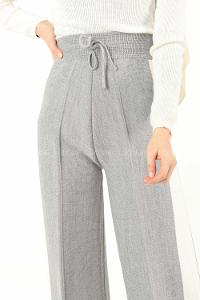 Modalamelif Şeritli Bol Paça Triko Pantolon Gri