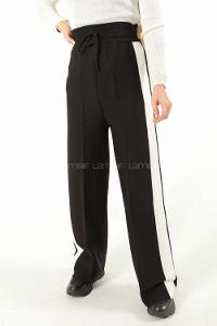 Modalamelif Şeritli Bol Paça Triko Pantolon Siyah