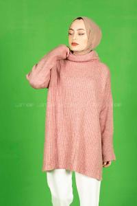 Modalamelif Fitilli  Boğazlı Triko Kazak Gül