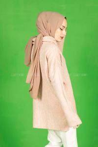 Modalamelif Fitilli  Boğazlı Triko Kazak Pudra