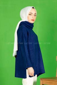 Modalamelif Fitilli  Boğazlı Triko Kazak Saks Mavisi